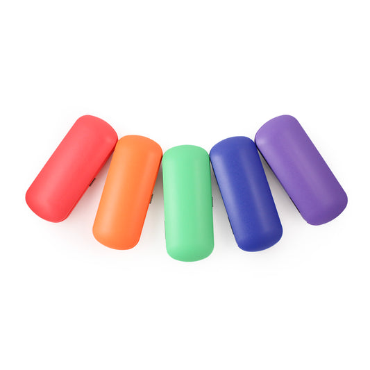 bright colourful recycled plastic children's hard glasses case or hard spectacle case for wholesale in mixed colour boxes including red, orange, apple green, naby and purple
